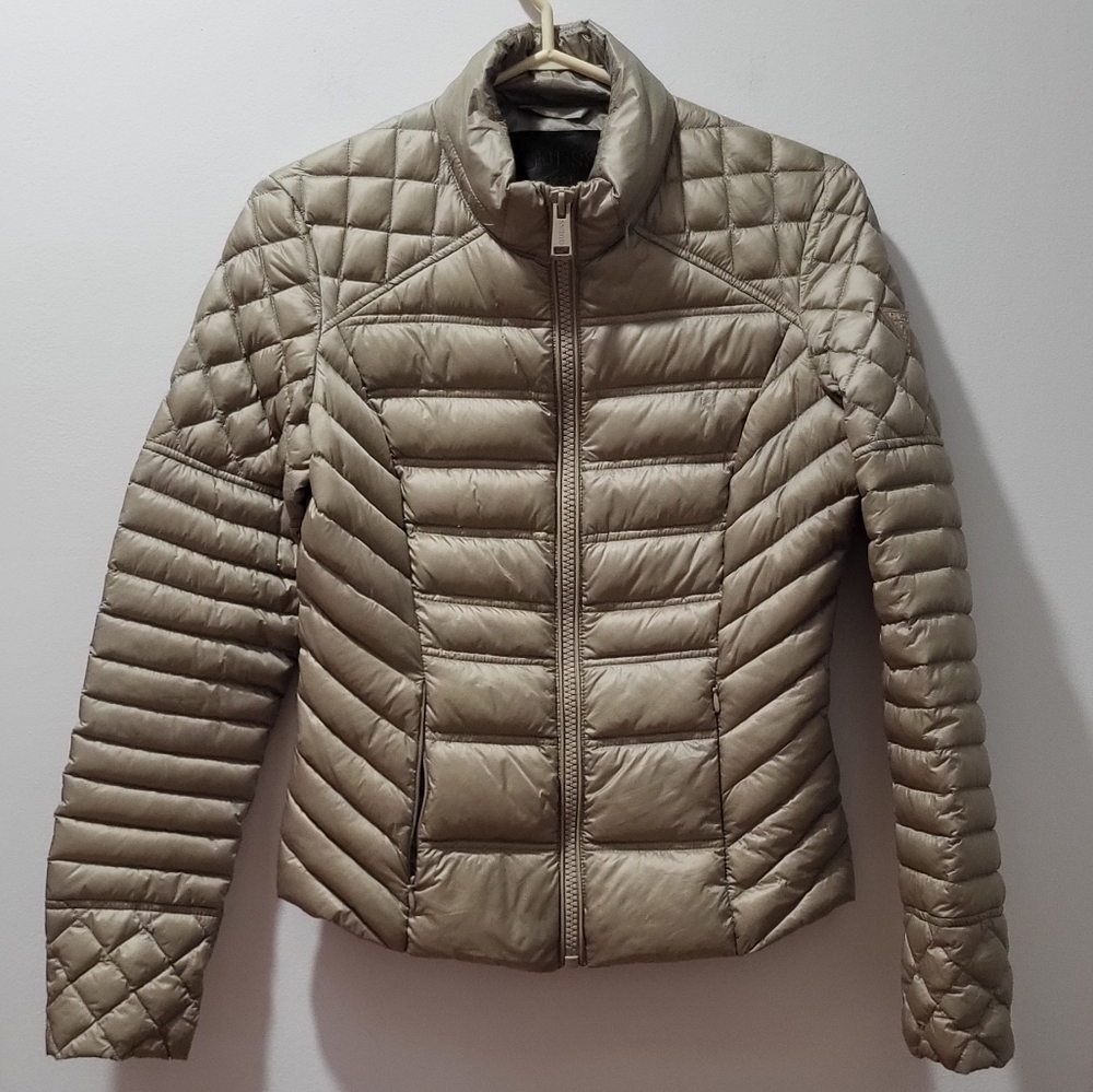 Women's Quilted Jacket Puffer- Tan-gold Small
